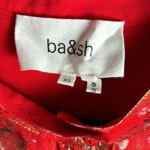 ba&sh Silk and Metallic Quarter Sleeve Button Up Blouse - Picture 3 of 13